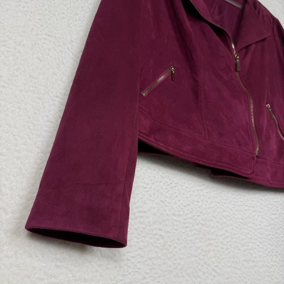 Thalia Sodi Jacket Womens 2XL Burgundy Faux Suede Moto Asymmetrical Zip Pockets - Picture 5 of 8